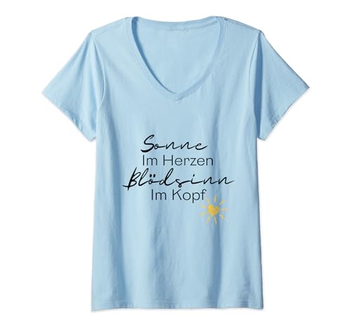 Damen Sonne im Herzen Blödsinn im Kopf T-Shirt mit V-Ausschnitt Damen Sonne im Herzen Blödsinn im Kopf T-Shirt mit V-Ausschnitt von Grafikmagie