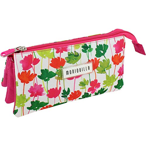 Grafoplás 37540667 Moniquilla Federmäppchen, dreifach, 22,5 x 12 x 14 cm, bunt, Triple, Blumen von Grafoplás