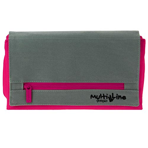 Grafoplás 37540854 Multiline Federmäppchen, dreifach, mit Klappe, 22 x 12 x 3 cm, Fuchsia von Grafoplás