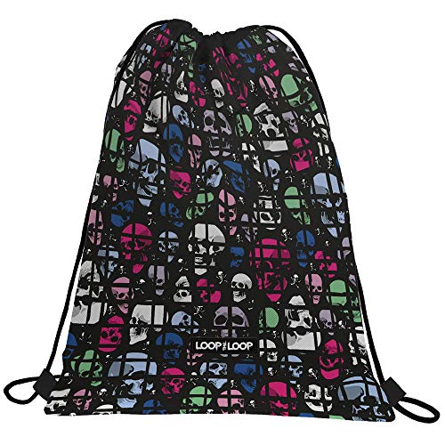 Grafoplás 37610503 Loop The Loop Rucksack mit Kordeln und Außentasche, Modell Skulls, 36 x 47 cm von Grafoplás