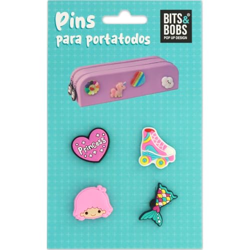 Grafoplás Austauschbare Pins für Schüleretuis & Bobs aus Silikon, Personalisieren Sie Ihr Schulmaterial und Ihre Schuhe | enthält 4 Verzierungen: Herz, Patin; Mädchen und Meerjungfrau, Verschieden, von Grafoplás