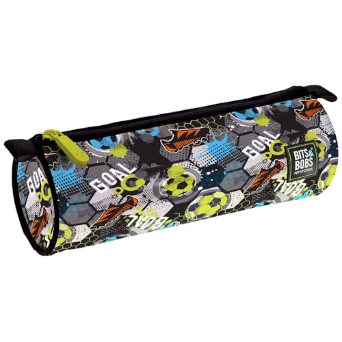 Grafoplás Rundes Federmäppchen | Groß | 22 x 8 cm | Reißverschluss mit Griffen | Polyester | Goal | Bits&Bobs Pop Up Design | Perfekt für Ihre Schulsachen, Grau, Grün und Blau, 22x8cm, Rundes von Grafoplás