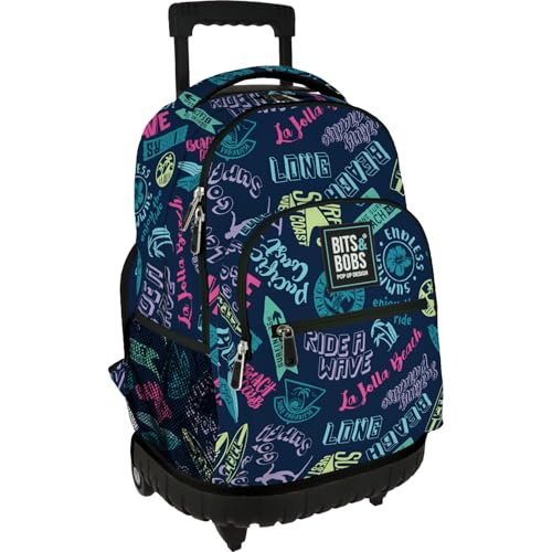 Grafoplás Schulrucksack mit Rollen, integrierter Trolley, 29 Liter, 52 x 37 x 25 cm, Modell Roller, Kollektion Beach, Bits & Bobs Pop Up Design, perfektes Schulmaterial für Kinder und Grundschule von Grafoplás