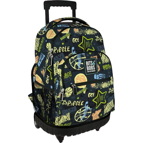 Grafoplás Schulrucksack mit Rollen, integrierter Trolley, 29 Liter, 52 x 37 x 25 cm, Modell Roller, Streetball-Kollektion, Bits & Bobs Pop Up Design, perfektes Schulmaterial für Kinder und Grundschule von Grafoplás