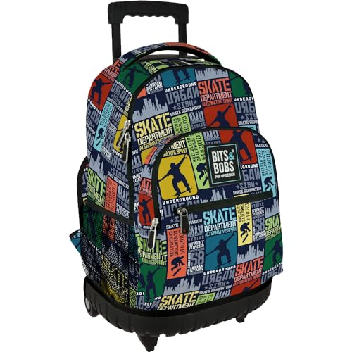 Grafoplás Schulrucksack mit Rollen, integrierter Trolley, 52 x 37 x 25 cm, Modell Roller, Skate-Kollektion, Bits & Bobs Pop Up Design, perfektes Schulmaterial für Kinder und Grundschule, blau, von Grafoplás