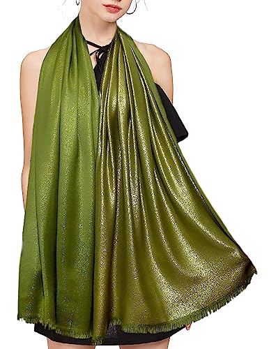 Funken Metallic Pashmina Schals und Stola für Damen, Lange Party Tücher Einheitliche Farbe Zwei Töne,Army Green/Gold von Gragengs