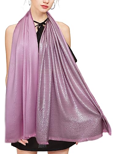 Gragengs Funken Metallic Pashmina Schals und Stola für Damen, Lange Party Tücher Einheitliche Farbe Zwei Töne,Rosa/Silber von Gragengs