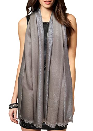 Gragengs Funken Metallic Pashmina Schals und Stola für Damen, Lange Party Tücher Einheitliche Farbe Zwei Töne,Khaki/Silber von Gragengs