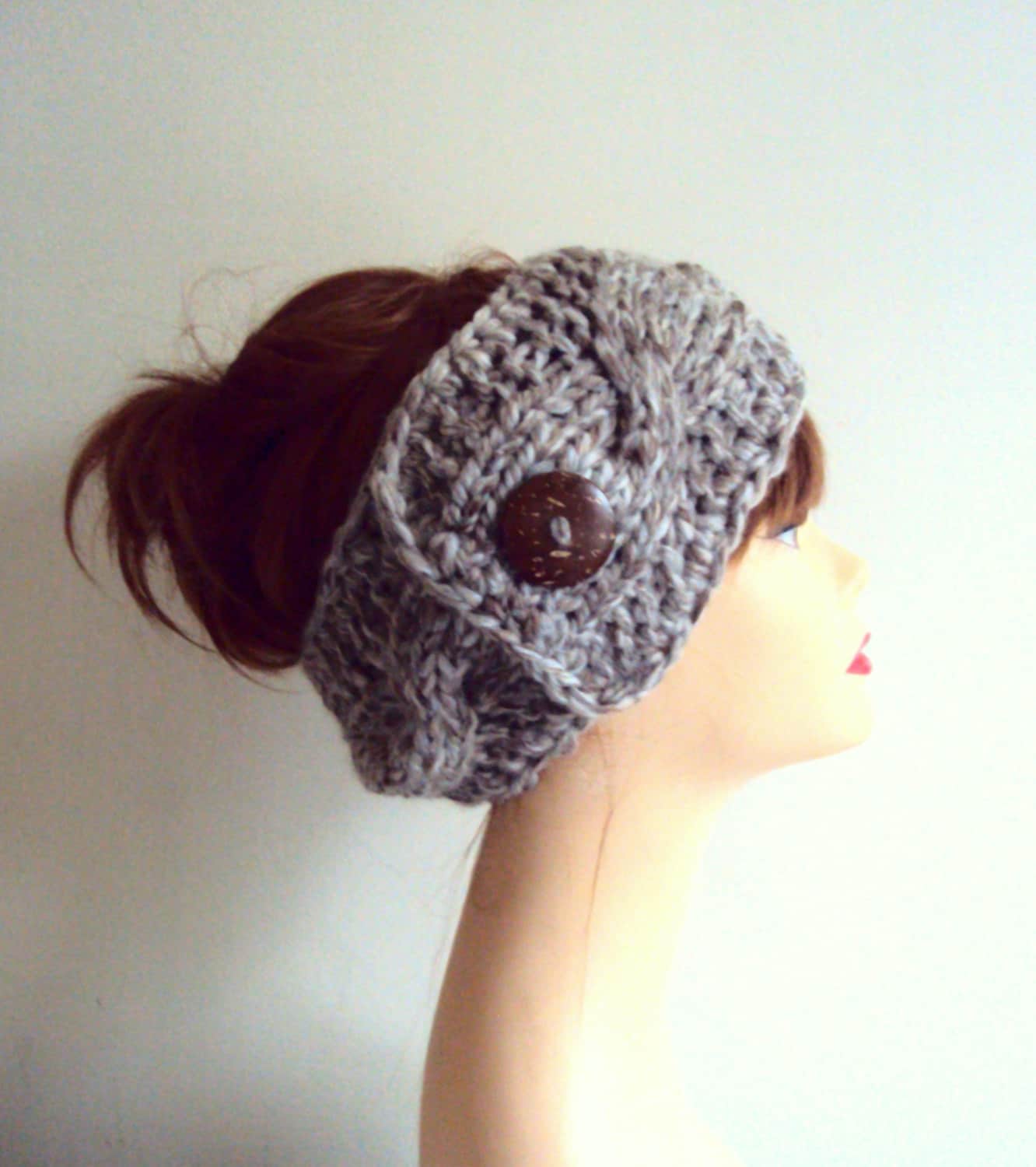 Dickes Stirnband Mit Knopf, Winter, Ohrenwärmer Zopfmuster, Weihnachtsgeschenk von GrahamsBazaar