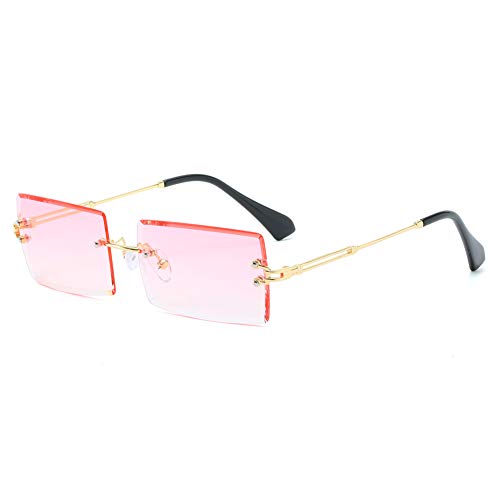 Grainas Retro Randlose Rechteck Sonnenbrille für Damen Herren Gold Ultraleicht Rahmen UV400-Schutz Vintage Bonbonfarben Klassische Quadratische Brille (Rosa) von Grainas
