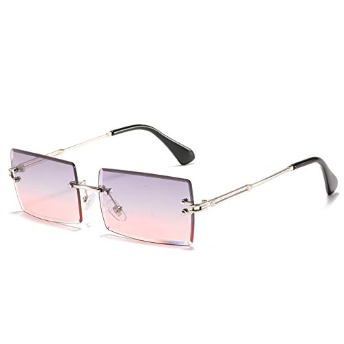 Grainas Retro Randlose Rechteck Sonnenbrille für Damen Herren Gold Ultraleicht Rahmen UV400-Schutz Vintage Bonbonfarben Klassische Quadratische Brille (Silber-Grau rosa) von Grainas