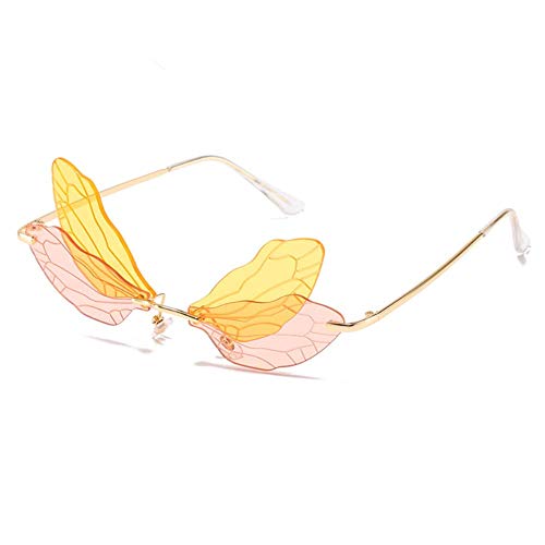 Grainas Schmetterling Randlose Sonnenbrille für Damen Mode Frauen Gold Metall Ultraleicht Rahmen Sunglasses Vintage Brille UV400-Schutz (Orange gelb) von Grainas