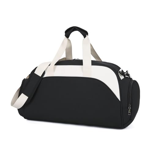 Gralara Sporttasche mit Schuhfach Große Reisetasche Schultertasche Oxford Stoff mit Nassfach für Fitnessstudio Geschäftsreise Wochenendausflug, Schwarz-Weiss von Gralara