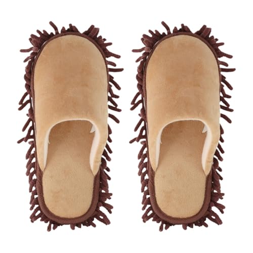 Gralara Wischmopp Hausschuhe Staubwischschuhe Reinigungspantoffeln Bodenwischschuhe Putzschuhe Aus Weichem Chenille Plüsch Waschbar mit Abnehmbarer Sohle für, Kaffee von Gralara