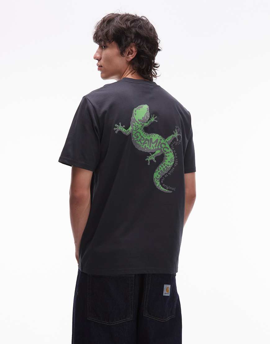 Gramicci - T-Shirt in Schwarz mit Gecko-Print von Gramicci