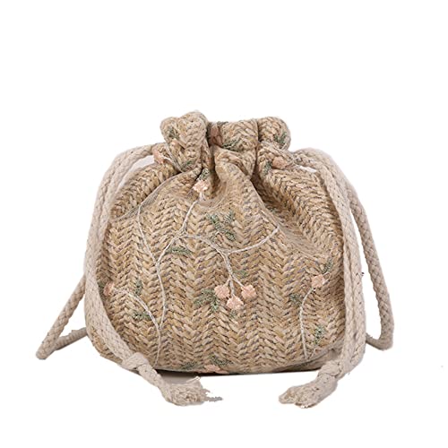 All-Match-Beuteltasche mit Kordelzug, gewebte Spitze, Kuriertasche, Strohtasche, Schultertasche, für Damen und Mädchen, khaki, One Size All-Match-Beuteltasche mit Kordelzug, gewebte Spitze, Kuriertasche, Strohtasche, Schultertasche, für Damen und Mädchen, khaki, One Size von Gramigg