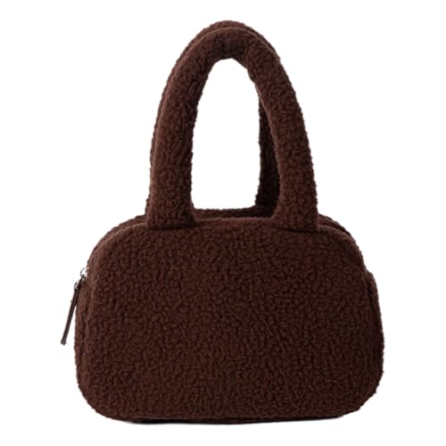 Damen-Handtasche aus Fleece, lässige Tasche mit Tragegriff oben mit geräumigem Innenraum und einfarbigem Reißverschluss für Komfort und Stil, Polyester-Fleece-Tasche, coffee, One Size Damen-Handtasche aus Fleece, lässige Tasche mit Tragegriff oben mit geräumigem Innenraum und einfarbigem Reißverschluss für Komfort und Stil, Polyester-Fleece-Tasche, coffee, One Size von Gramigg