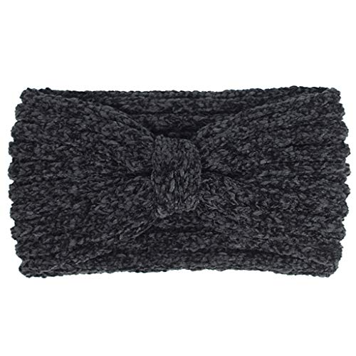 Damen Winter Chenille gestricktes breites Stirnband einfarbig geknotet in der Mitte, elastisches Haarband gehäkelt, gestreift, Ohrenwärmer, Turban, Headwrap in 12 Farben von Gramigg
