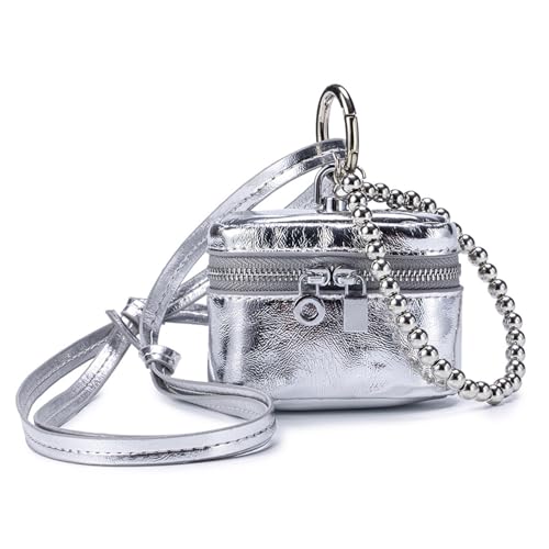 Eleganter Münzhalter, Schlüsselanhänger, stilvoller Münzhalter, Lederstruktur für eine einzigartige Note zu Ihrer Handtaschensammlung, multifunktionale Leder-Kulturbeutel, silber, Einheitsgröße von Gramigg