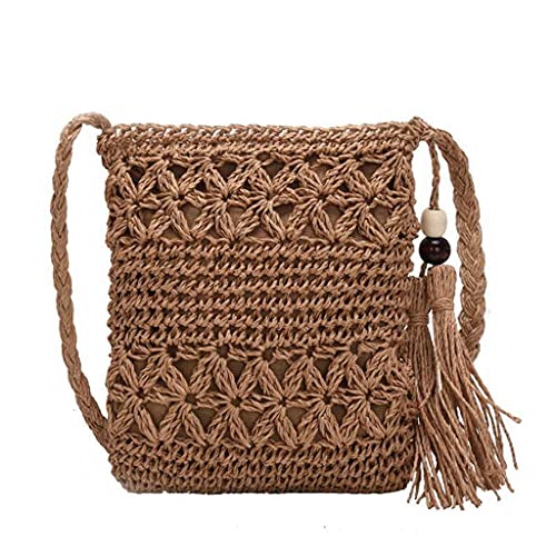 Gramigg Damen-Umhängetasche, Strandtasche, aus gewebtem Stroh, mit ausgehöhlten Häkeln, Umhängetasche, Handtasche, Clutch, Geldbörse mit Reißverschluss, ausgehöhlte Geldbörse Gramigg Damen-Umhängetasche, Strandtasche, aus gewebtem Stroh, mit ausgehöhlten Häkeln, Umhängetasche, Handtasche, Clutch, Geldbörse mit Reißverschluss, ausgehöhlte Geldbörse von Gramigg