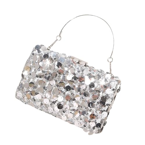 Gramigg Einzigartige quadratische Pailletten-Handtasche mit geräumigem Fach, Abendtasche, Schultertasche für Hochzeiten und Abendveranstaltungen, Galas, Party-Handtasche, silber, One Size Gramigg Einzigartige quadratische Pailletten-Handtasche mit geräumigem Fach, Abendtasche, Schultertasche für Hochzeiten und Abendveranstaltungen, Galas, Party-Handtasche, silber, One Size von Gramigg