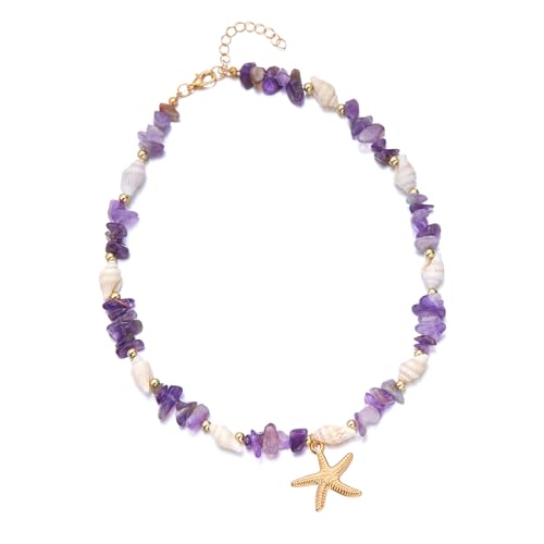 Gramigg Elegante Küstenhalskette, verstellbare Kette, Seesterne, Muschel-Design, leicht, allergiebeständig, Schmuck für Strandkleidung, Schotter- und Muschel-Halskette, Einheitsgröße, Wie beschrieben von Gramigg