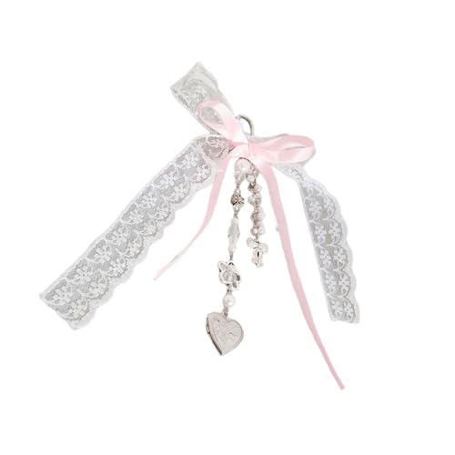 Gramigg Eleganter Spitze Bowknot Heart Keychain Handgefertigtes Bowtie Keyring Perlen Charm Mode Schmetterling Knotenschlüsselkette Accessoire von Gramigg