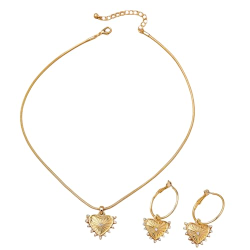 Gramigg Glitzerndes Herz-Strass-Halskette und Ohrring-Set, stilvoller Damenschmuck, Legierung, Textur, Mädchen-Zubehör für Frauen, Abendgarderobe von Gramigg