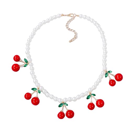 Gramigg Halskette mit Kirschenanhänger mit Kunstperlen, verstellbare Länge, Halskette, Obst-Choker für den täglichen Gebrauch und Partys von Gramigg