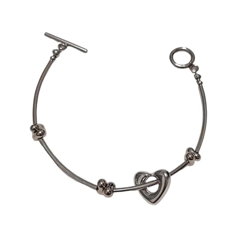 Gramigg Herzförmiges Legierungs Perlenarmband Mit Elastischer Dehnbarer Kette Bequemer Verschleiß Für Lässige Oder Formelle Anlässe Verstellbares Herzperlenarmband von Gramigg