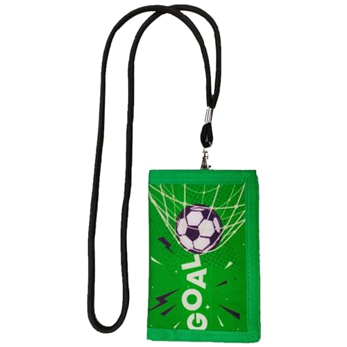 Gramigg Kinder-Geldbörse für Jungen, Sport, Fußball, Fußball, dreifach gefaltet, mit Umhängeband, Münzfach mit Reißverschluss und Kartenhalter, Fußball-Geschenke für Kinder, Green Side Fußball, Mass von Gramigg