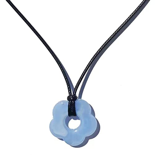 Gramigg Lange Wachslinie Blume Anhänger Choker Ästhetische Halskette für Frauen Elegant Verstellbare Kette Mädchen Party Geburtstag Acryl Blume Halsketten für Frauen Choker von Gramigg