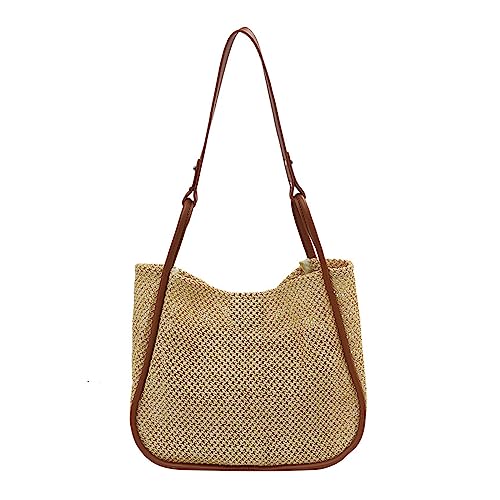 Gramigg Modische Schultertasche für Damen und Mädchen, Strohtasche, hohl, Handtasche, Organizer, Einkaufstasche, Stroh-Tragetasche, braun, One Size Gramigg Modische Schultertasche für Damen und Mädchen, Strohtasche, hohl, Handtasche, Organizer, Einkaufstasche, Stroh-Tragetasche, braun, One Size von Gramigg