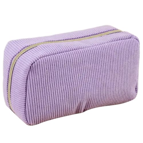 Gramigg Multifunktionales Federmäppchen aus Cord mit großem Fassungsvermögen, tragbare Stiftebeutel, Stift-Organizer, Tasche, Reise-Make-up, Schulbox mit Fächern, violett von Gramigg