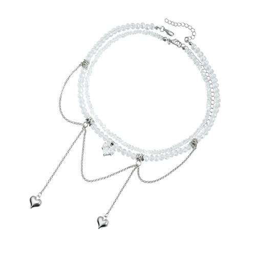 Gramigg Romantische herzförmige Zirkon-Anhänger-Halskette, zeitgenössische Doppelketten-Halskette mit Herz-Zirkon-Verzierung, eleganter romantischer Schmuck von Gramigg