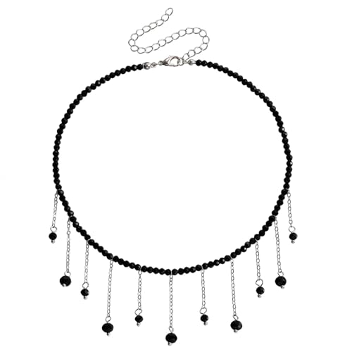 Gramigg Schwarze lange Quasten-Halskette, modische Wassertropfen-Form, Anhänger, Halskette, Accessoire für verschiedene Anlässe, handgefertigt, Gothic-Choker von Gramigg