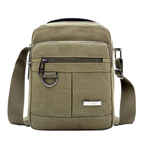 Gramigg Stilvolle Herren-Umhängetasche aus Segeltuch, kleine Handtasche, Geldbörse für den täglichen Gebrauch und Reisen, mehrere Fächer, Crossbody-Tasche, Pendler, grün, One Size von Gramigg
