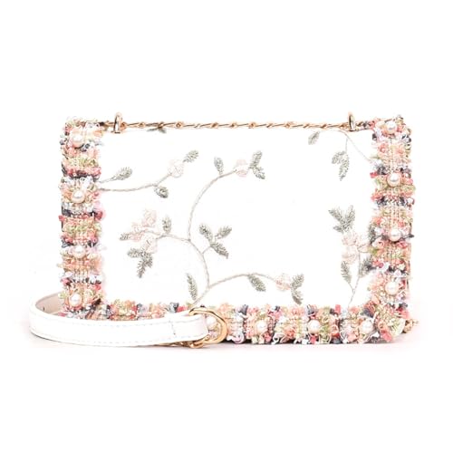 Gramigg Trendige Umhängetasche mit Kette und aufwendiger Stickerei, vielseitige Tasche, stilvolle Umhängetasche mit Kettenriemen für Mädchen, exquisite Stickerei, weiß, One Size Gramigg Trendige Umhängetasche mit Kette und aufwendiger Stickerei, vielseitige Tasche, stilvolle Umhängetasche mit Kettenriemen für Mädchen, exquisite Stickerei, weiß, One Size von Gramigg