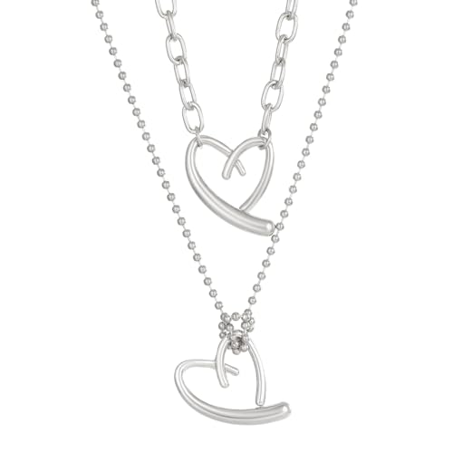 Gramigg Trendiges unregelmäßiges Herz-Halsketten-Set, einzigartiges Design, stapelbare Kette, trendiger Halsschmuck, mehrschichtige Herzanhängerkette, Halskette, stapelbare Halskette, 2 Stück Gramigg Trendiges unregelmäßiges Herz-Halsketten-Set, einzigartiges Design, stapelbare Kette, trendiger Halsschmuck, mehrschichtige Herzanhängerkette, Halskette, stapelbare Halskette, 2 Stück von Gramigg