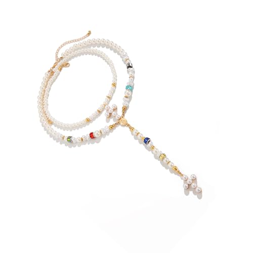 Gramigg Vielseitige Retro-Halskette mit mehrschichtigen Perlen, verstellbarer Verschluss, ideal für lässige Büro- oder Party-Outfits, Retro-inspirierte, verstellbare Perlen-Choker von Gramigg