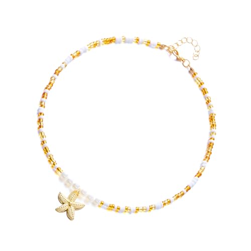 Gramigg Zarte Perlen-Halskette mit Seestern-Anhänger, tragbarer Schmuck, ideal für Mode und als Geschenk, Perlen-Halskette, Einheitsgröße, Wie beschrieben, Wie beschrieben von Gramigg