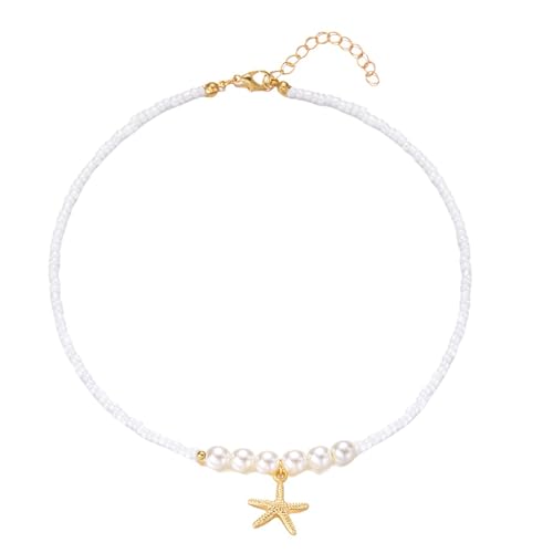 Gramigg Zarte Perlen-Halskette mit Seestern-Anhänger, tragbarer Schmuck, ideal für Mode und als Geschenk, Perlen-Halskette, Einheitsgröße, Wie beschrieben, Wie beschrieben von Gramigg