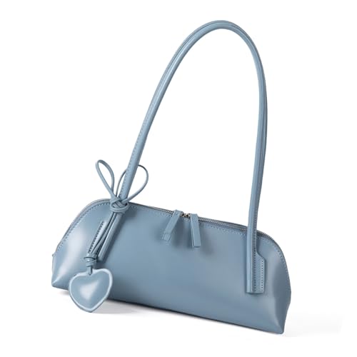 Moderne Umhängetasche mit herzförmigem Anhänger, praktische Unterarm-Abend-Handtasche aus PU-Leder, für den täglichen Gebrauch, mit Herzanhänger, blau, One Size von Gramigg