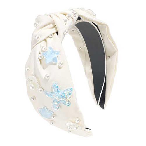 Muschel-Haarband mit Kunstperlen, Knoten, für Damen und Mädchen, geflochtene Stirnbänder, breites Haarband, Strand, Urlaub, Haarschmuck von Gramigg