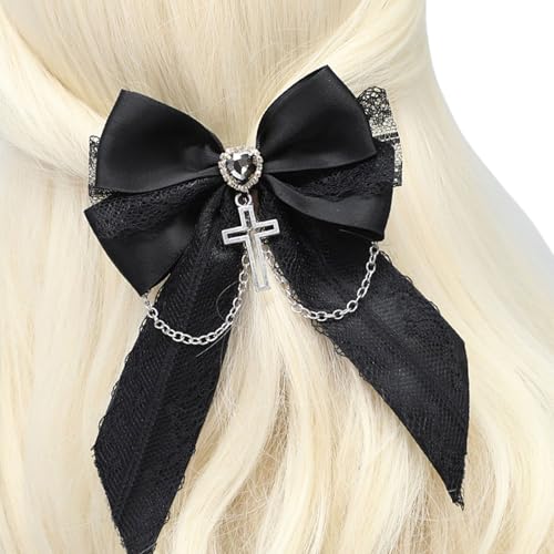 Punk-Haarspange mit gekreuzter Kette, Spitze, Schleife, Haarspangen, Pferdeschwanz-Halter für weibliche Halloween, Haarstyling-Zubehör von Gramigg