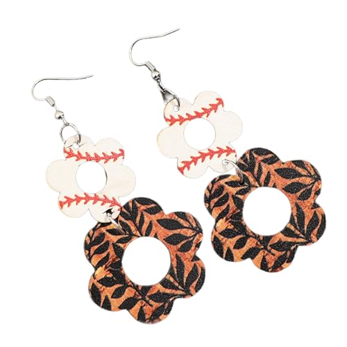Vintage-Holz-Ohrringe mit Blumen- und Kuh-Druck, baumelnde Ohrhaken für modebewusste Frauen, Musik-Festival-Schmuck von Gramigg