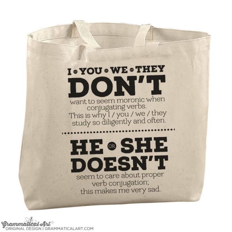 Don't Doesn't Large Totes Beach Bags Canvas Einkaufstasche Wiederverwendbare Lehrertasche Geschenke Für Lehrer Nerdy Grammar Bag Verb Tote von GrammaticalArt