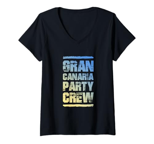 Damen Gran Canaria Party Crew | Zitat des Urlaubsteams T-Shirt mit V-Ausschnitt Damen Gran Canaria Party Crew | Zitat des Urlaubsteams T-Shirt mit V-Ausschnitt von Gran Canaria Party Mood Inc