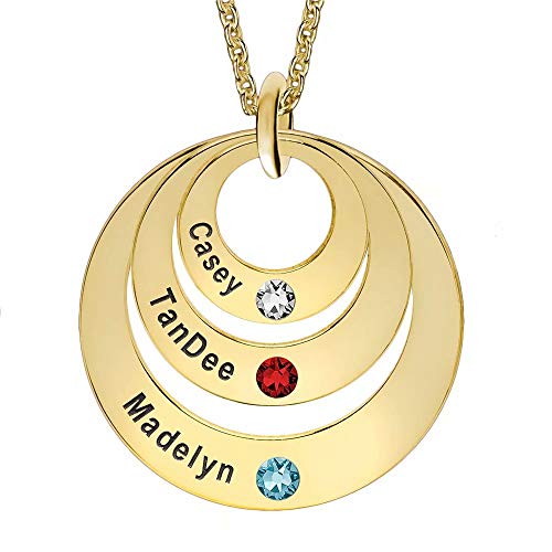 925 Sterling Silber Familie Namenskette Runde Ring für Mutter Damen Mädchen Paare Kinder Personalisiert mit 2 bis 4 Kindernamen und Birthstones - 4 Kreis Name Halskette Rosegold von Grancey