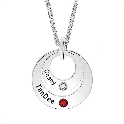 925 Sterling Silber Familie Namenskette Runde Ring für Mutter Damen Mädchen Paare Kinder Personalisiert mit 2 bis 4 Kindernamen und Birthstones - 4 Kreis Name Halskette Rosegold von Grancey